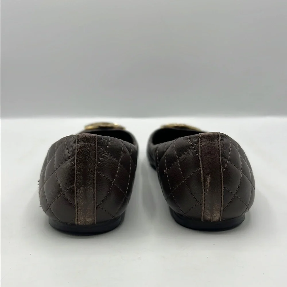 Tory Burch Sz 7 Benton Quilted Brown Gold Flats Minnie Ballerina Elegant Design